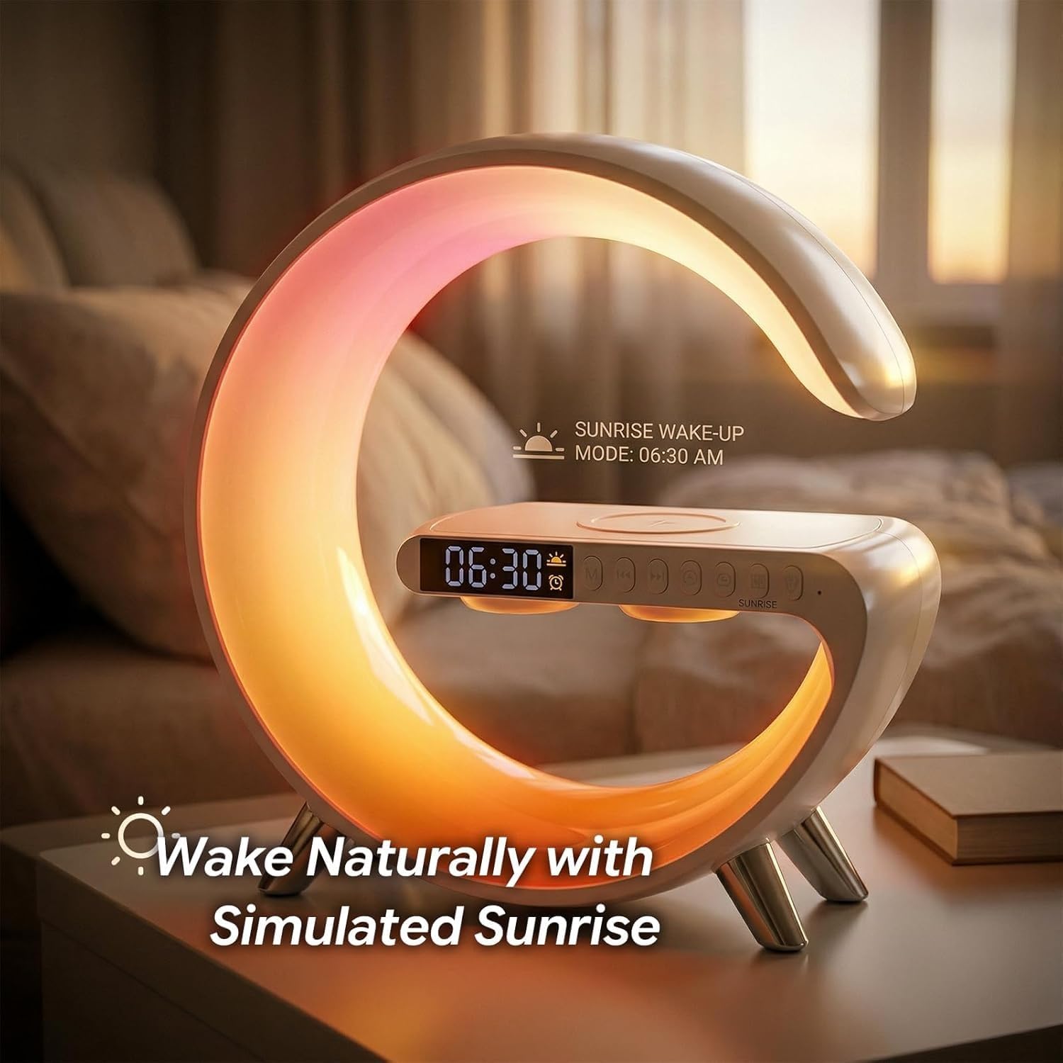 Aldernest 5 in 1 LED Table Lamp with Wireless Charging Bluetooth Speaker, Large, White, Large