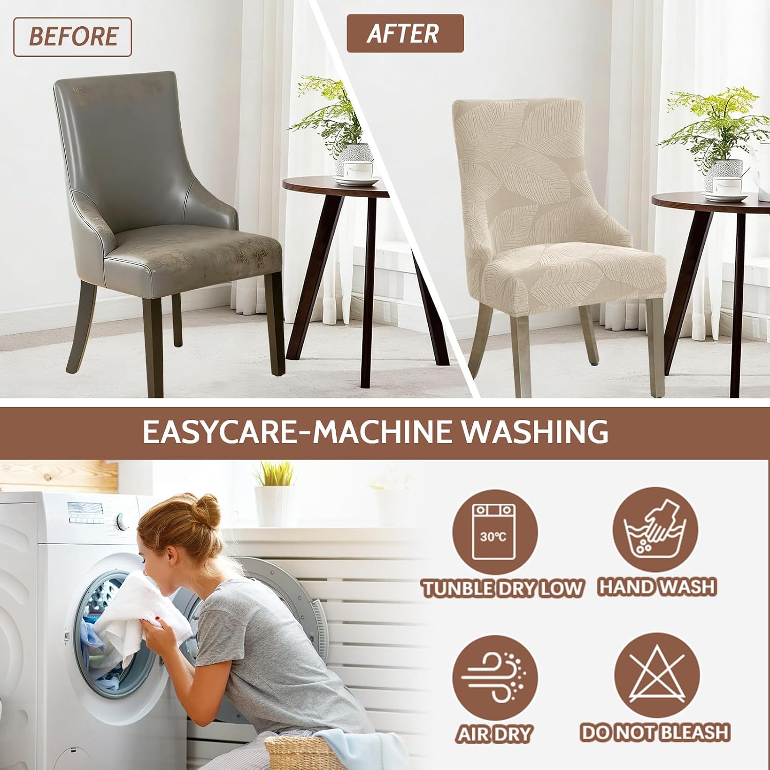 Barleyfield Wingback Side Chair Cover Stretch Dining Chair Covers Slipcovers Accent Chair Cover Slipcover with Arm Washable Upholstered Arm Dining