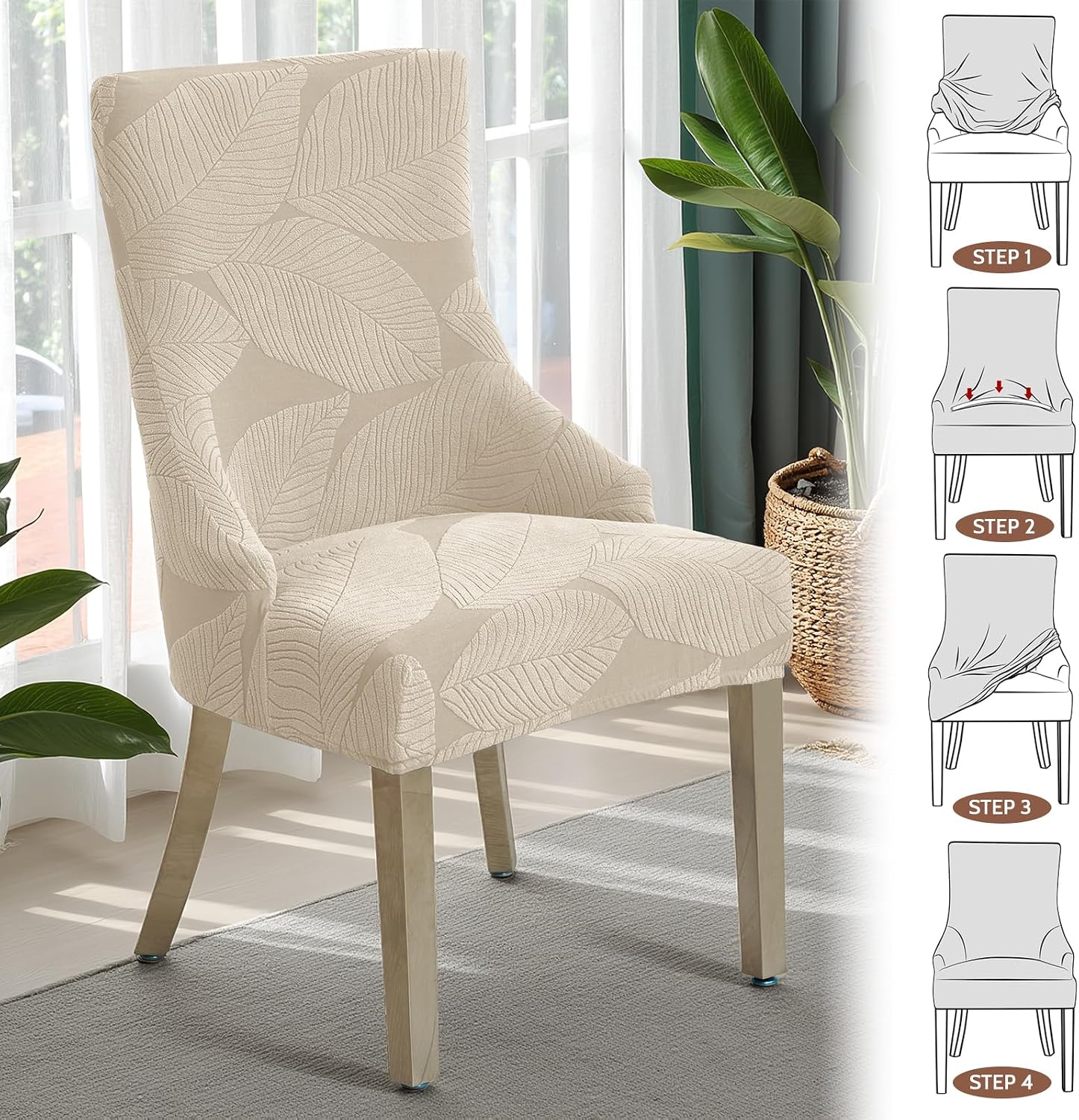 Barleyfield Wingback Side Chair Cover Stretch Dining Chair Covers Slipcovers Accent Chair Cover Slipcover with Arm Washable Upholstered Arm Dining