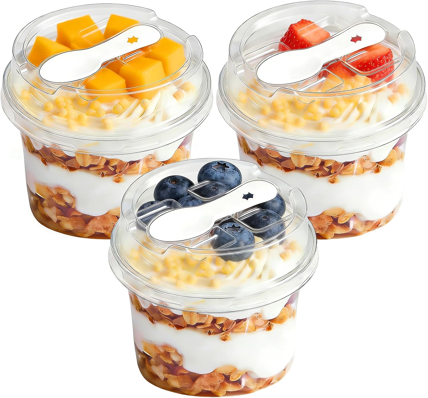 Ashenby 50 Pack Clear Plastic Dessert Cups with Lids and Spoons, 8.5 oz, 3.3 Inches Wide X 2.8 Inches Tall