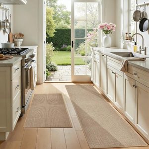 Ashenby Beige Kitchen Rugs Non Slip Washable Set of 2 PCS, 17.3"x30"-17.3"x47", 10.16 Square Feet