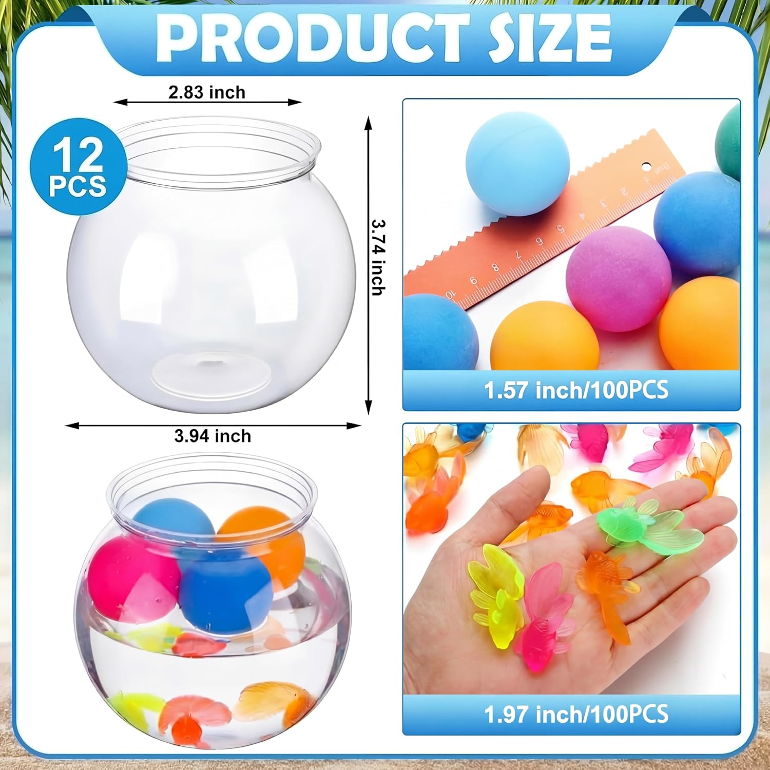 Aldernest 12 Set 16 oz Fish Bowl Table Tennis Carnival Game, bright color, 14 Count