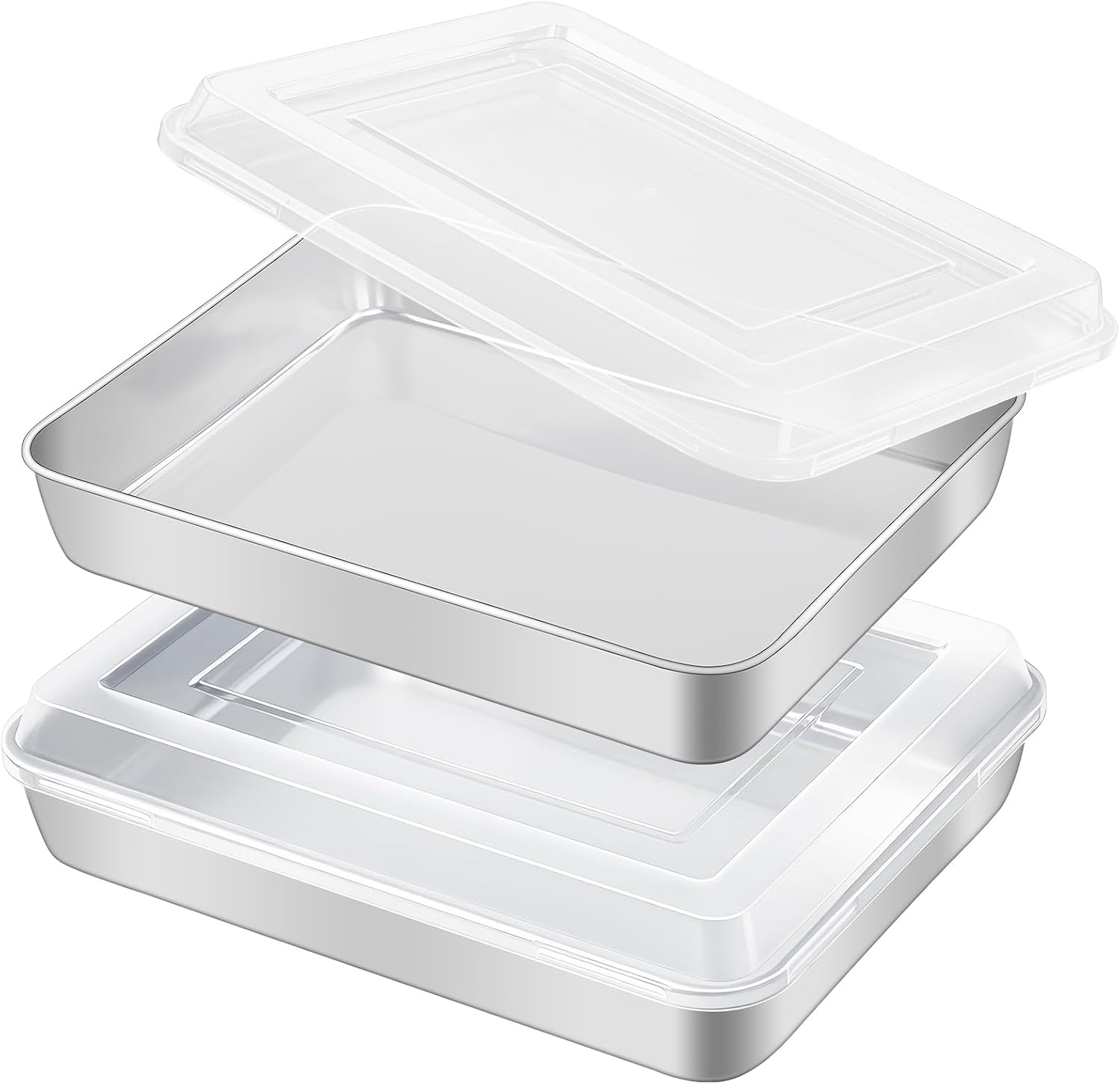 Aldernest Premium Stainless Steel Baking Pan with Lid – Rectangular Cake Pan, Silver, 2