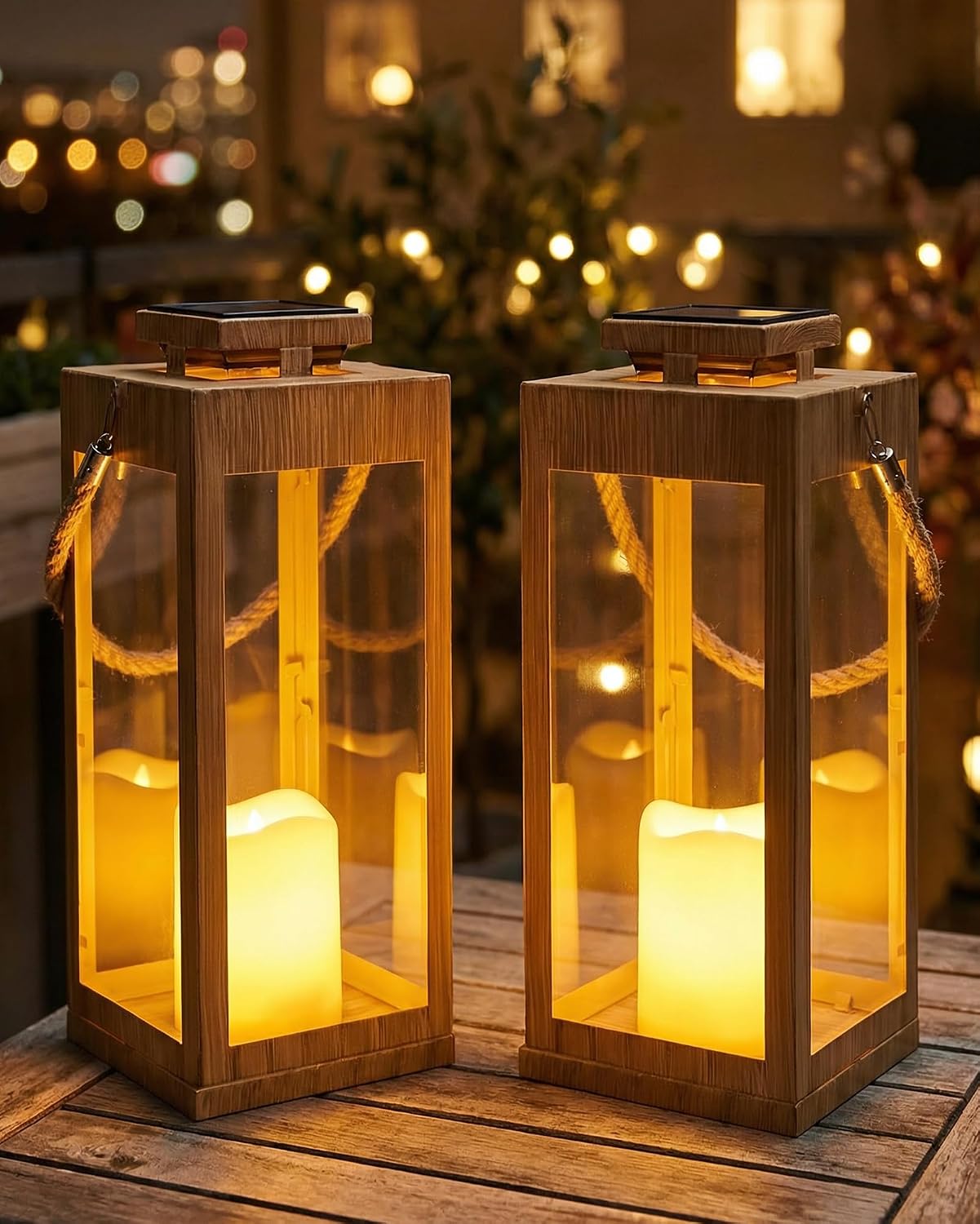 Aldernest 2-Pack 13.2" Large Solar Lanterns Outdoor Waterproof for Patio