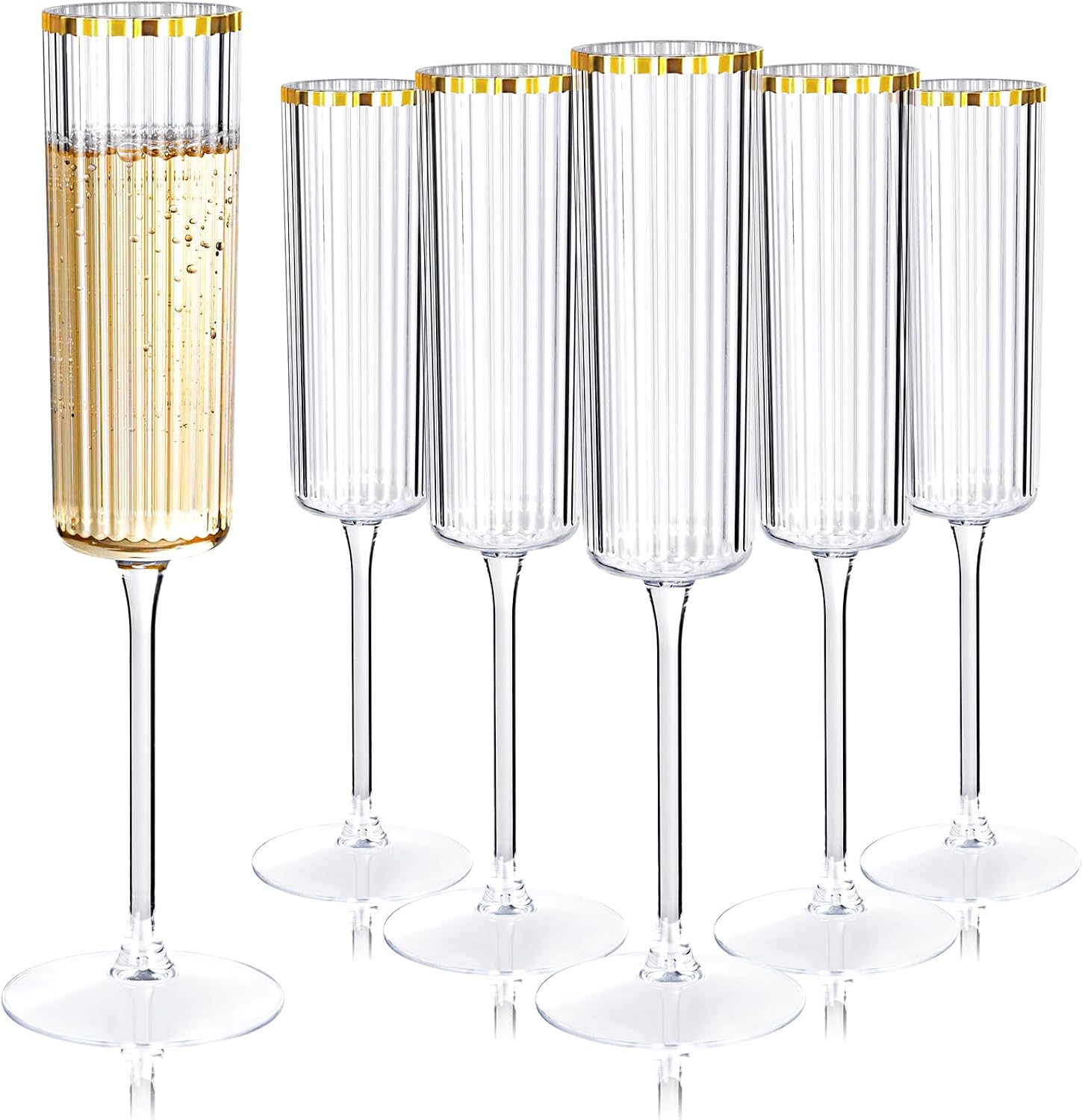 Ashenby 24 Pack Plastic Champagne Flutes for Weddings Birthdays, 2.9 pounds, 6 Oz, Gold