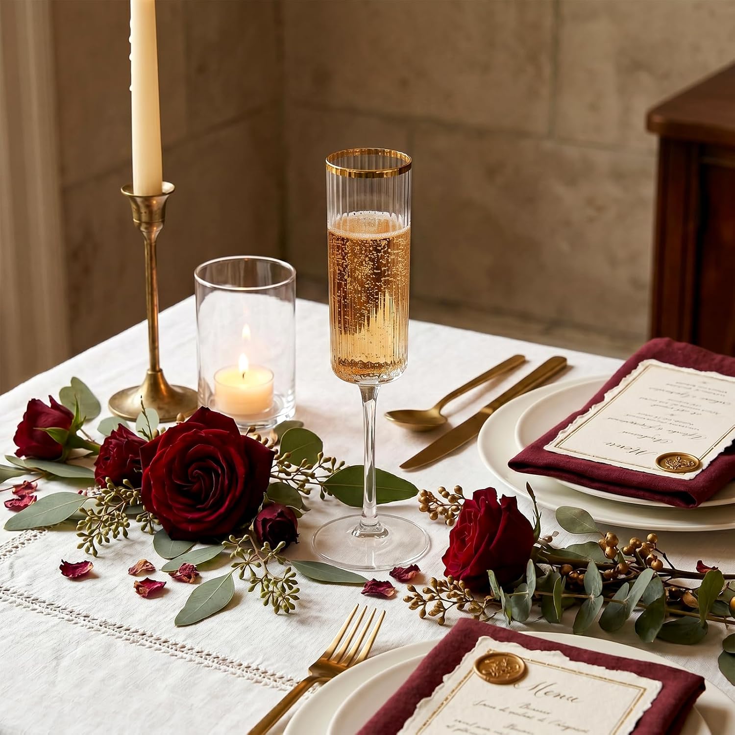 Ashenby 24 Pack Plastic Champagne Flutes for Weddings Birthdays, 2.9 pounds, 6 Oz, Gold