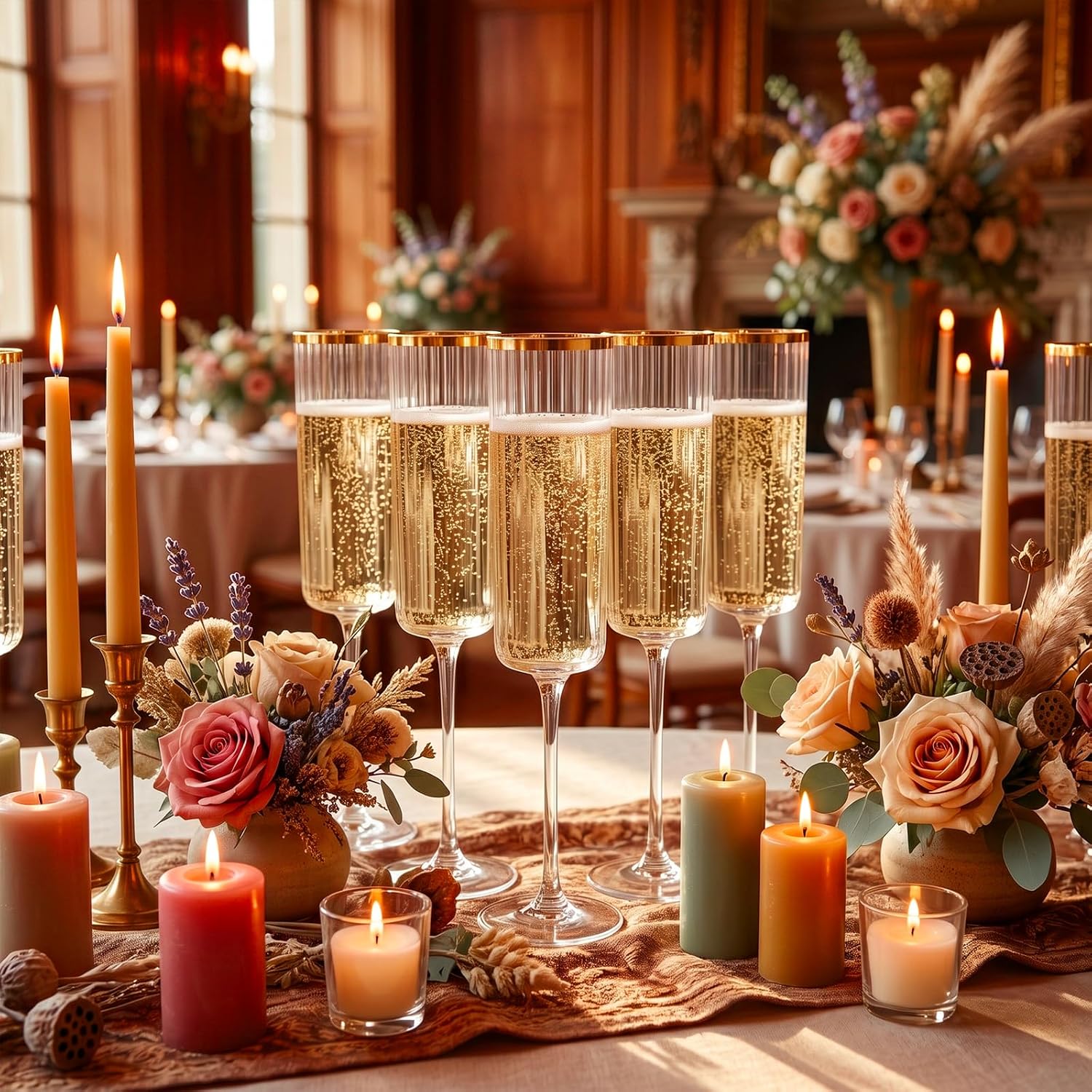 Ashenby 24 Pack Plastic Champagne Flutes for Weddings Birthdays, 2.9 pounds, 6 Oz, Gold