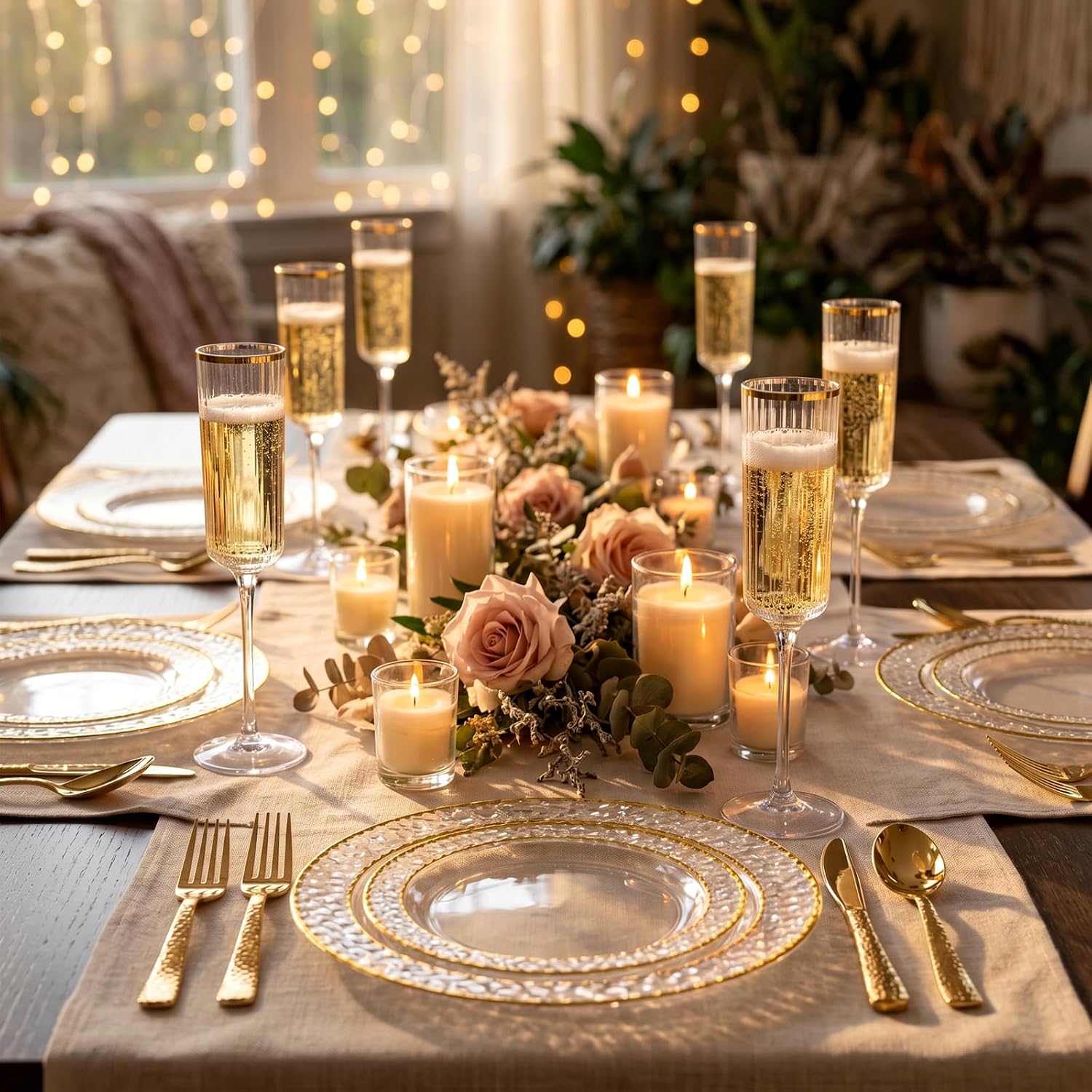 Ashenby 24 Pack Plastic Champagne Flutes for Weddings Birthdays, 2.9 pounds, 6 Oz, Gold