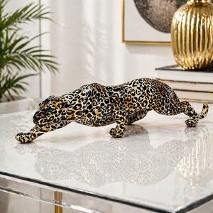 VelloHome Modern Leopard Statue Home Decor - 15.4" Long Safari Animal Sculpture Figurine - Elegant Cheetah Panther Accent for Living Room