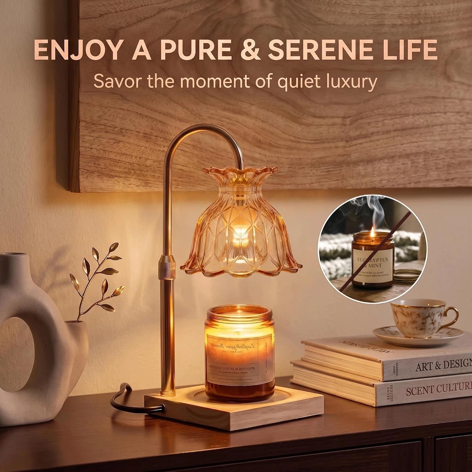 Ashenby Amber Candle Warmer Lamp with Timer and Dimmer, Adjustable Height