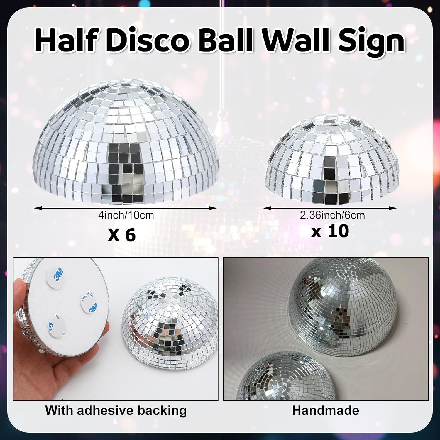 Ashenby 16 Pcs Half Disco Ball Wall Decor, Retro Wall Art, 4 | 2.36 Inch