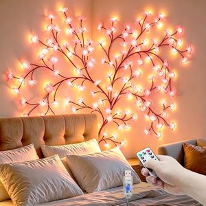 Elmgate Cherry LED Blossom Lights Decor, 48 LED Cherry Enchanted Willow Vine Tree Branch Lights for Wall Art, Warm White