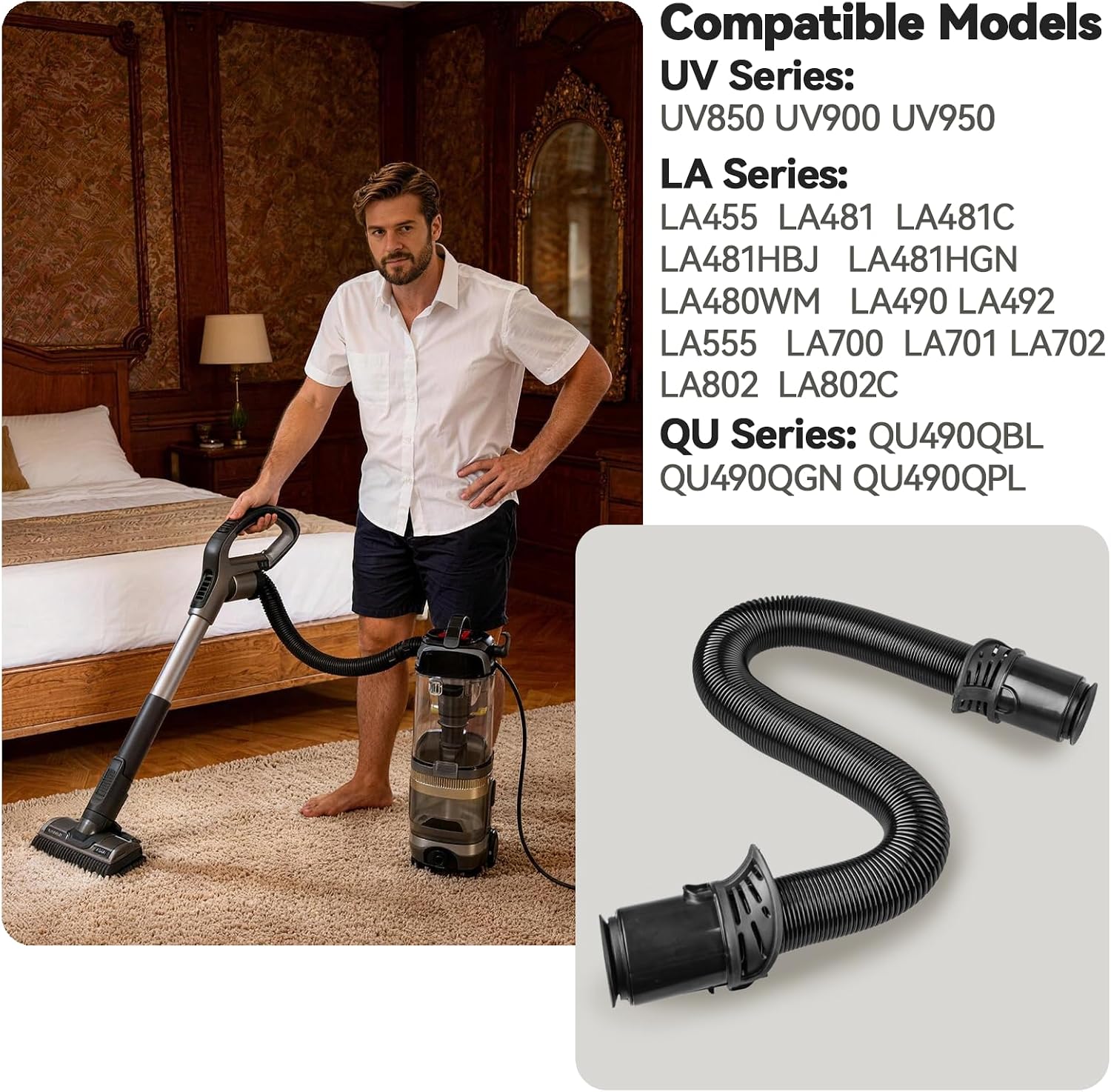Aldernest Replacement Hose Compatible with Shark LA455 LA480WM LA555 LA700, Black