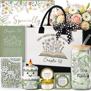 Ashenby 50th Birthday Gifts for Women Her, Funny 50 Year Old Birthday Gifts Baskets, 17"x13"x7", White, 10 Count