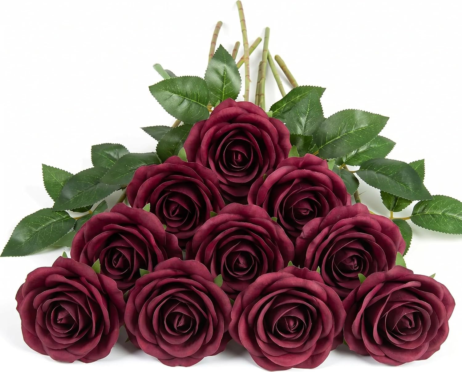 Ashenby 10Pcs 21.2” Artificial Roses with Long Stems in Bulk, 7.04 ounces, Burgundy