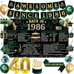 Aldernest Vintage Green Gold Back in 1986 40th Birthday Decorations for Men Women