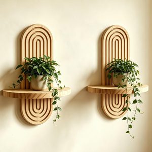 Copperlyn 2 Pcs Wood Boho Arched Wall Shelf for Plants & Mini Decor, 1.6 pounds, 13.4" X 8.6", Natural