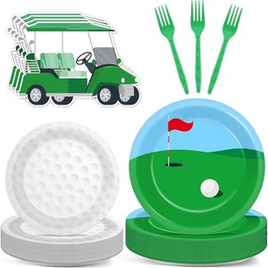Aldernest 96Pcs Golf Paper Plates and Napkins Golf Ball Birthday Party Decorations Hole in One Sports Themed Tableware Set Disposable Sports