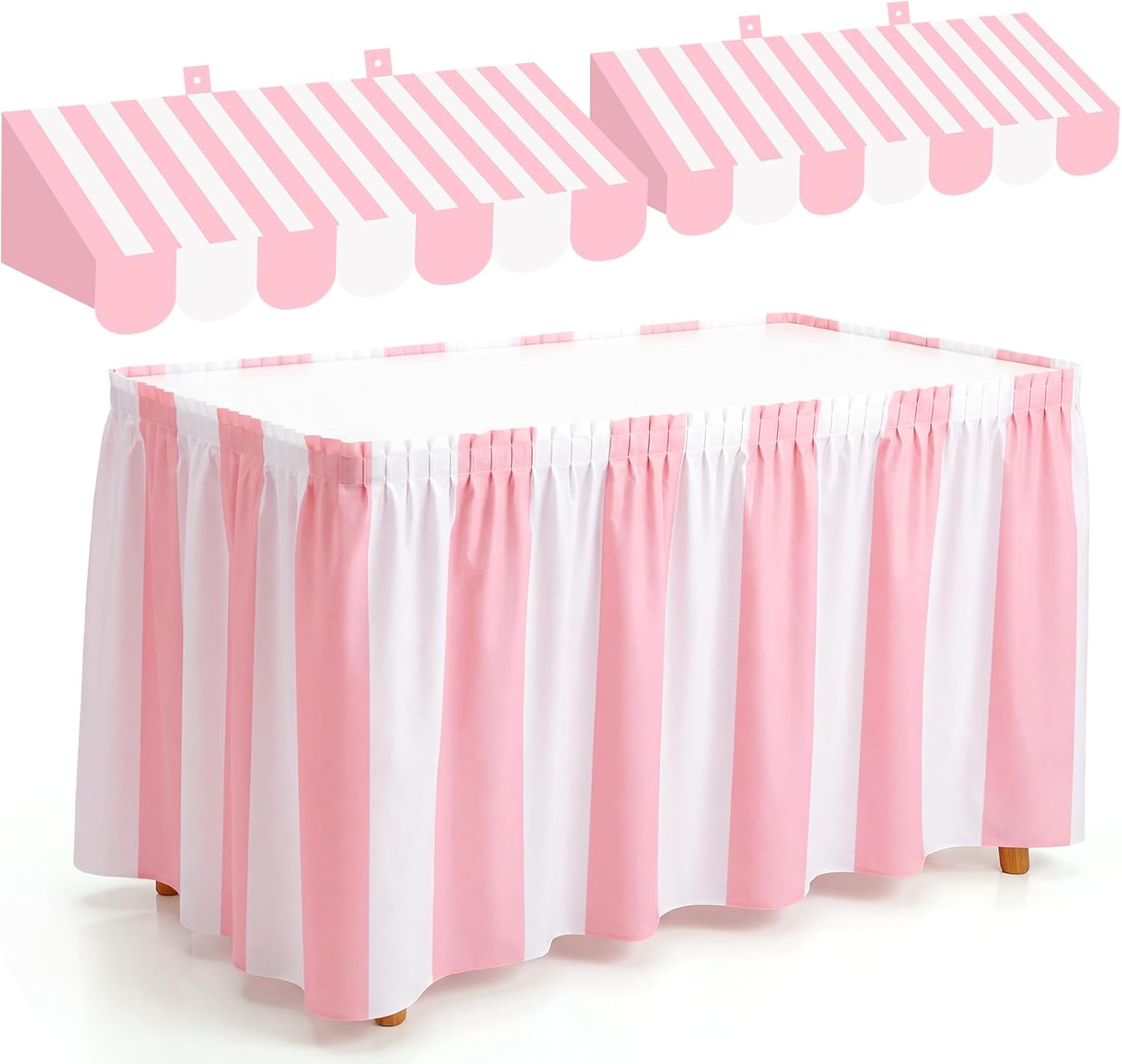 Rowanmere 3 Pcs Circus Awning 3D Cardboard Stripe Table Skirt, Pink White, 11.7 ounces