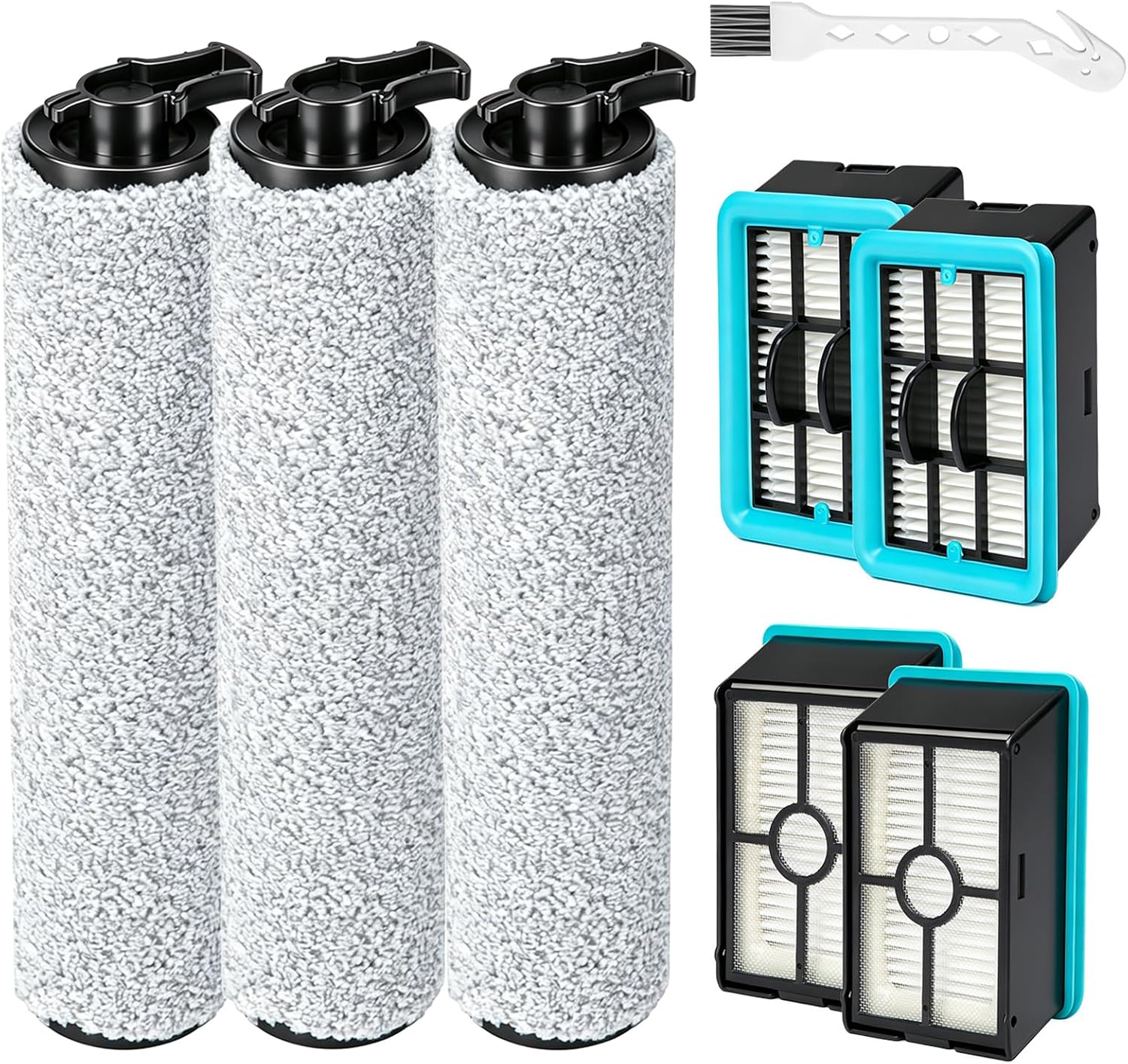 DomiCasa 7 Pack 3831 Brush Roll and Filter for Bissell Crosswave Hard Floor Expert Vacuum 3831 HF2 3845N 3847 3848, 3 Brush Rolls + 4 Filters