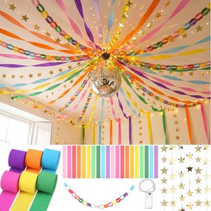 Ashenby 300 Sheets Colorful Paper Chains Strips with LED Light 492 ft Crepe Paper Streamers