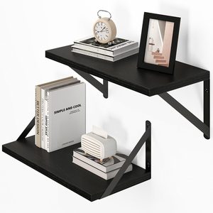 Copperlyn Black Deep Floating Shelves for Wall, 16W x 8D Wood Wall Shelves Set of 2, 16Wx8Dx5.8H