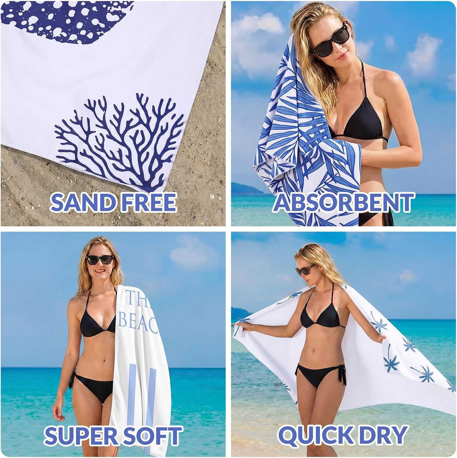 Ashenby 4 Pack Microfiber Oversized Beach Towel, Summer, 71 x 32 inches