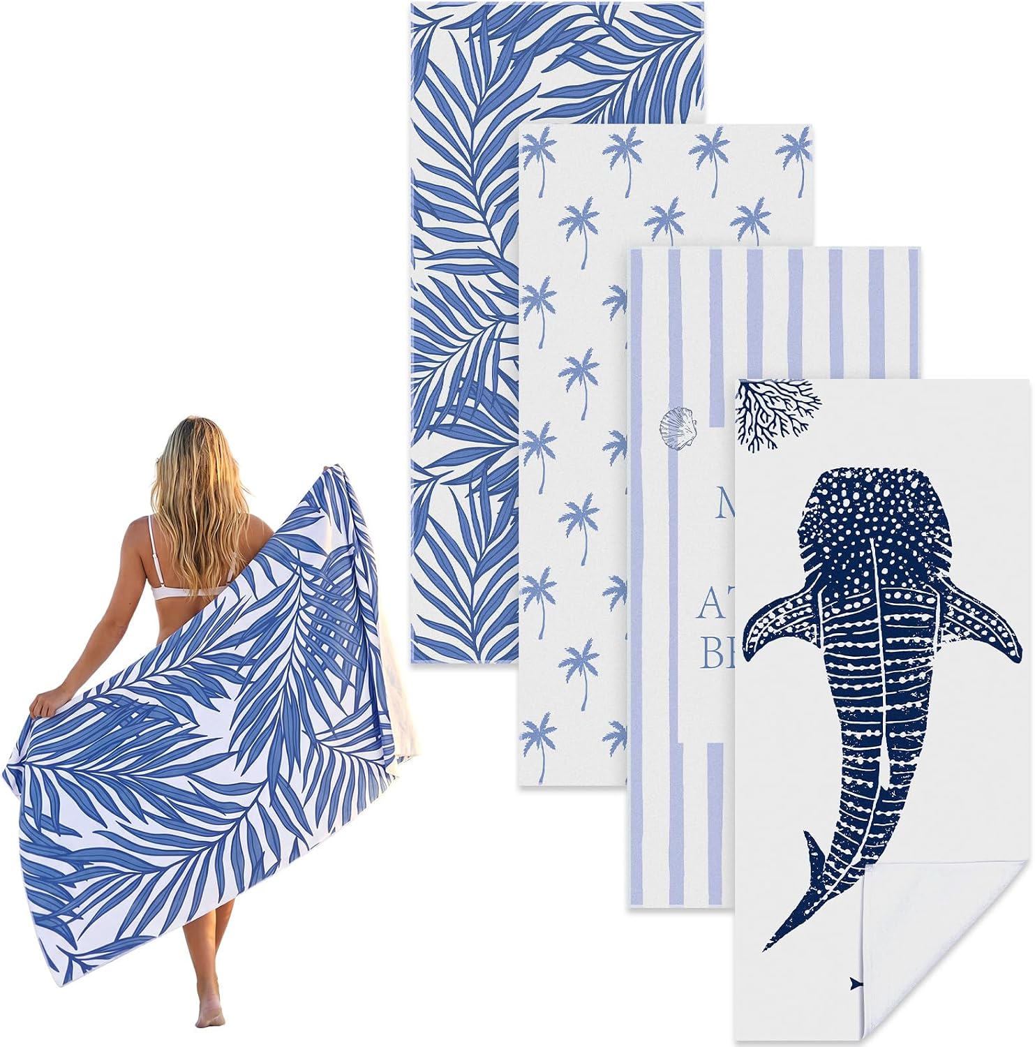Ashenby 4 Pack Microfiber Oversized Beach Towel, Summer, 71 x 32 inches