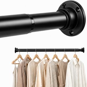 Quillstone Heavy Duty Closet Rods for Hanging Clothes, 17-83" Adjustable Closet Pole, Black