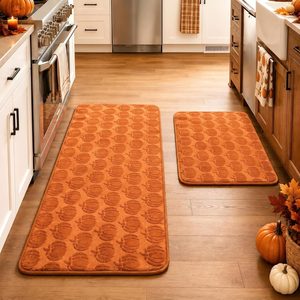 Aldernest Fall Pumpkin Kitchen Rugs Set of 2 Kitchen Floor Mat for Home Decor, 30" x 20" & 48" x 20", Orange