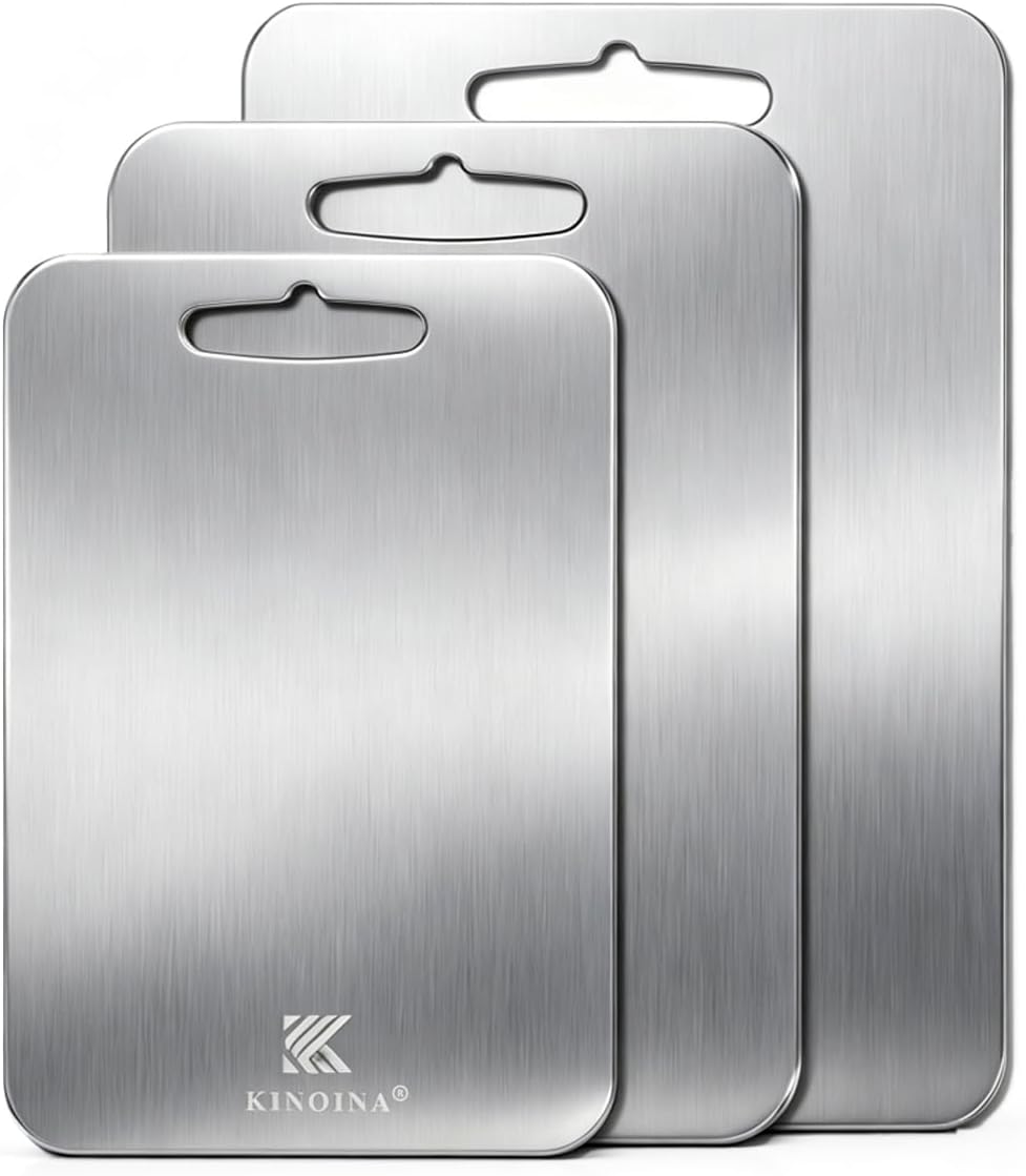 Barleyfield Titanium Cutting Board-100% Pure Titanium, Lightweight & Non-Toxic, 11.9"L x 8"W, Silver
