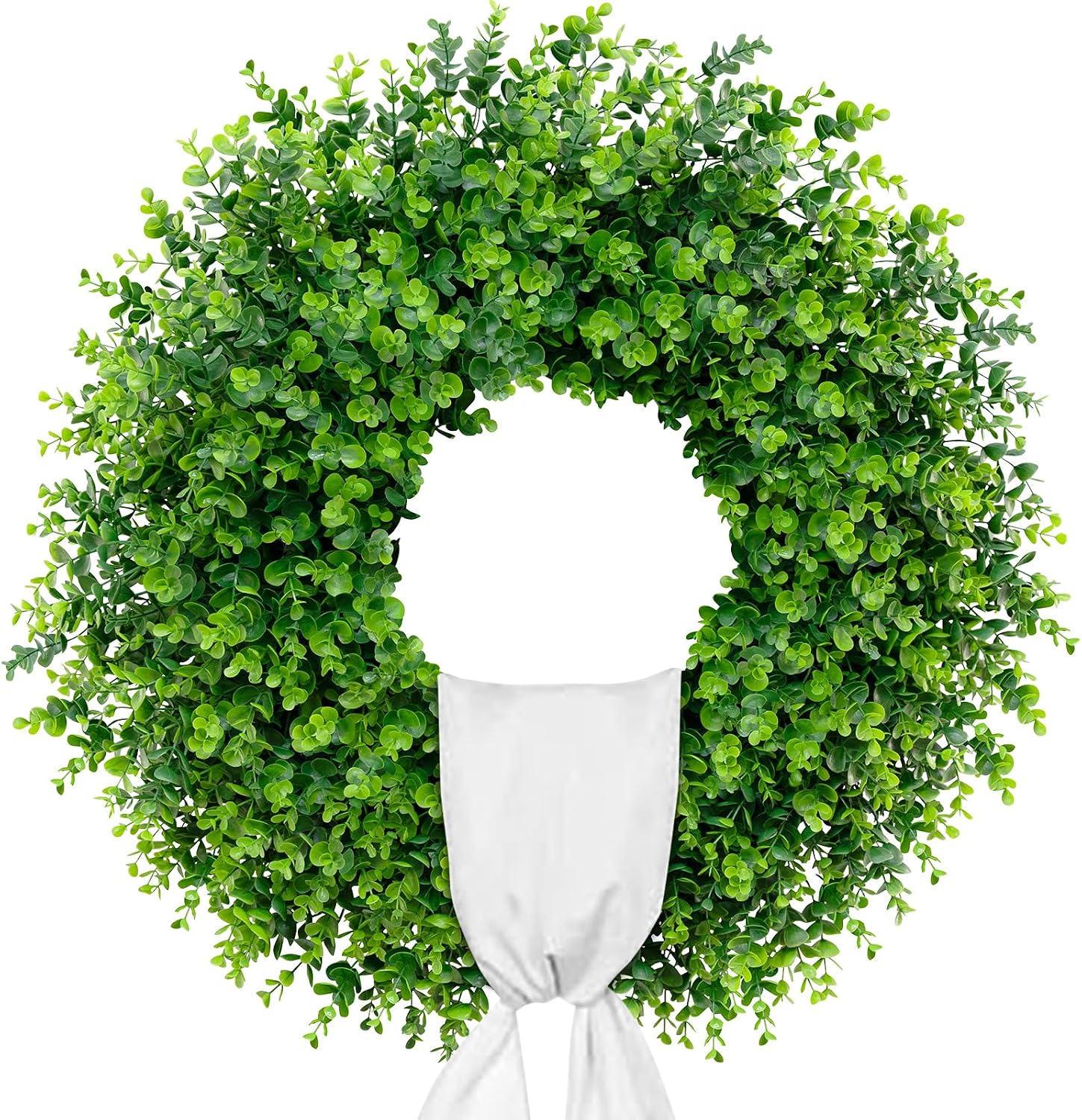 Aldernest 28'' Large Boxwood Wreaths Front Door Artificial Green Spring Wreath with Sash Wreaths for Front Door Farmhouse Greenery Year Round Outdoor