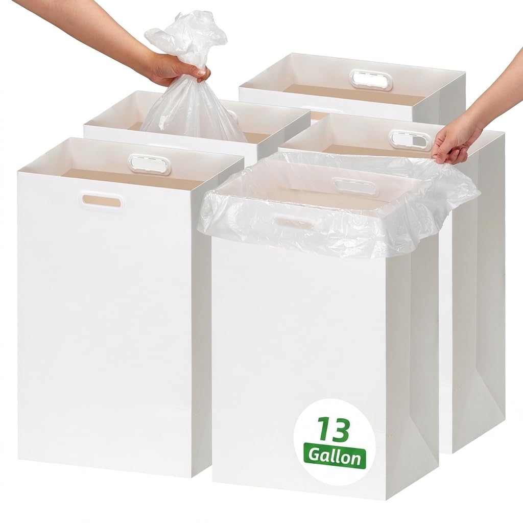 Aldernest 13 Gallon Disposable Trash Cans for Parties 5 Pack, White