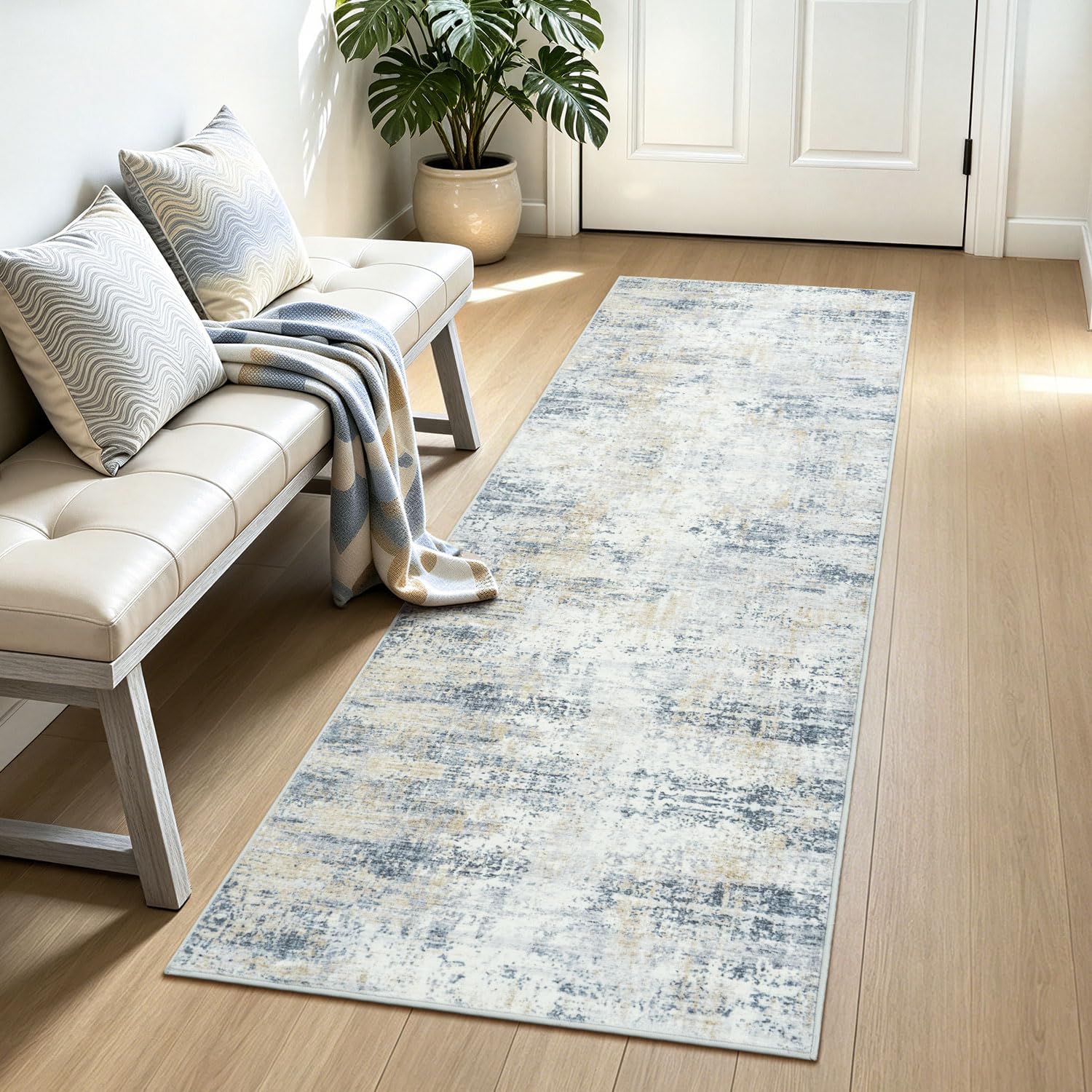 Ashenby 2x6 Runner Rug Non Slip Washable, Kitchen Hallway Entryway Carpet, Blue, 12 Square Feet