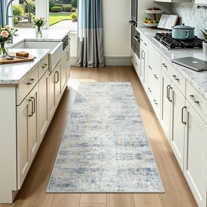 Ashenby 2x6 Runner Rug Non Slip Washable, Kitchen Hallway Entryway Carpet, Blue, 12 Square Feet