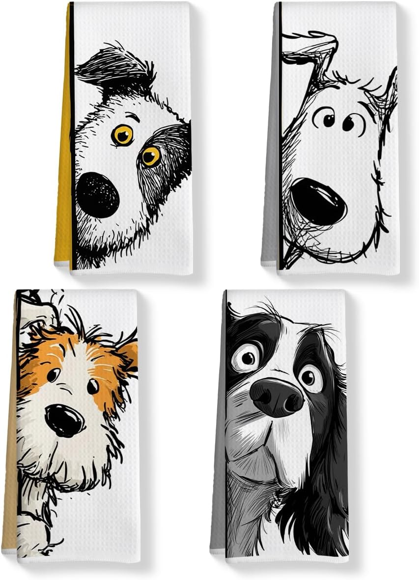 Ashenby 4 Pcs Funny Dog Kitchen Towels, Cute Dogs Gifts Hand Towel 14 x 24 Inches, 3.2 ounces