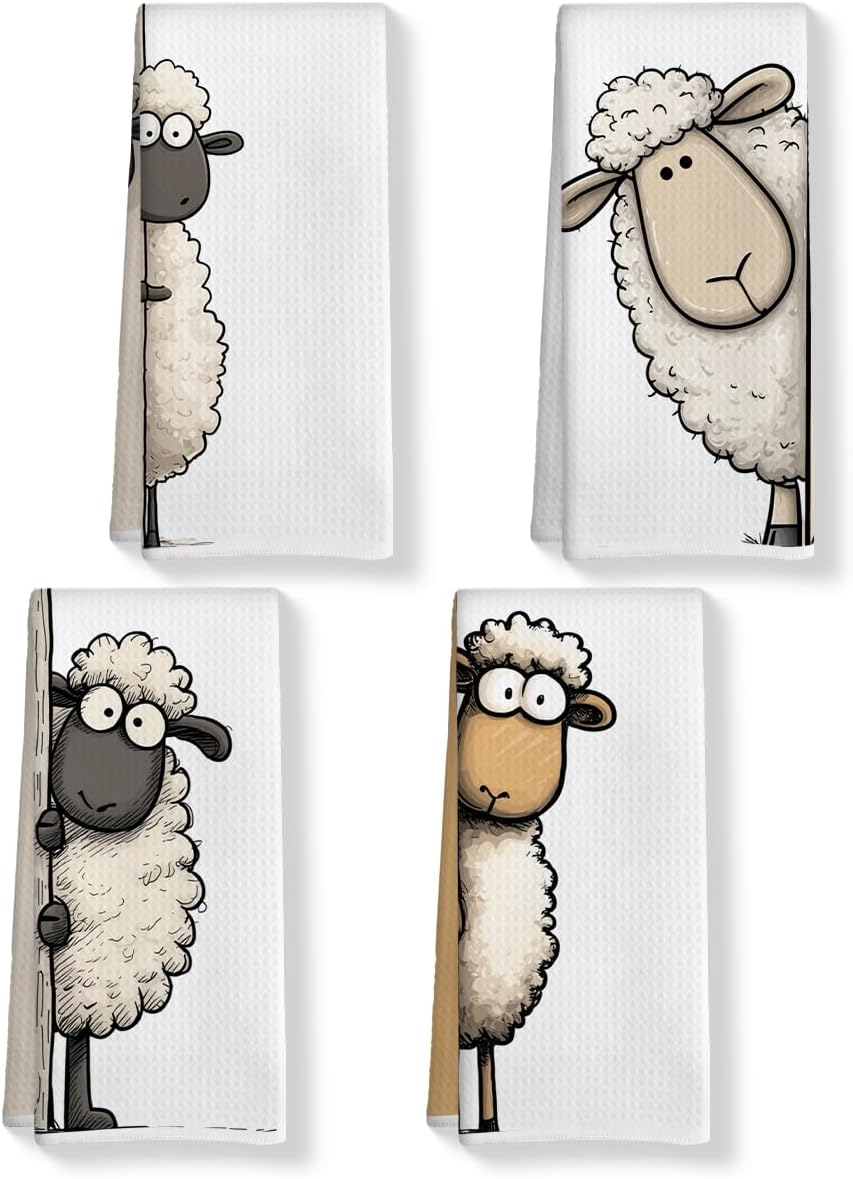 Ashenby 4 Pcs Funny Sheep Kitchen Towels, Cute Sheep Lover Gifts 14 x 24 Inches, 3.2 ounces