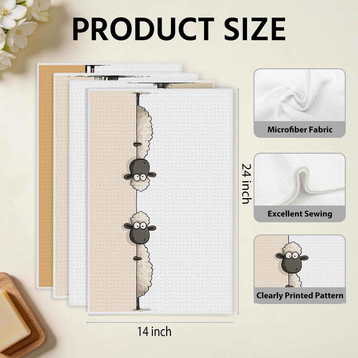 Ashenby 4 Pcs Funny Sheep Kitchen Towels, Cute Sheep Lover Gifts 14 x 24 Inches, 3.2 ounces