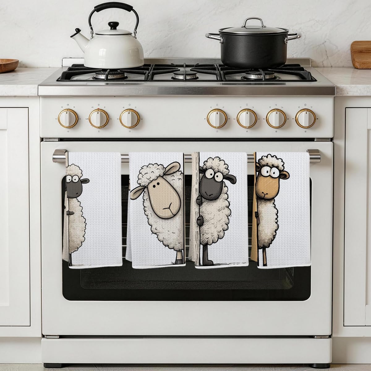 Ashenby 4 Pcs Funny Sheep Kitchen Towels, Cute Sheep Lover Gifts 14 x 24 Inches, 3.2 ounces