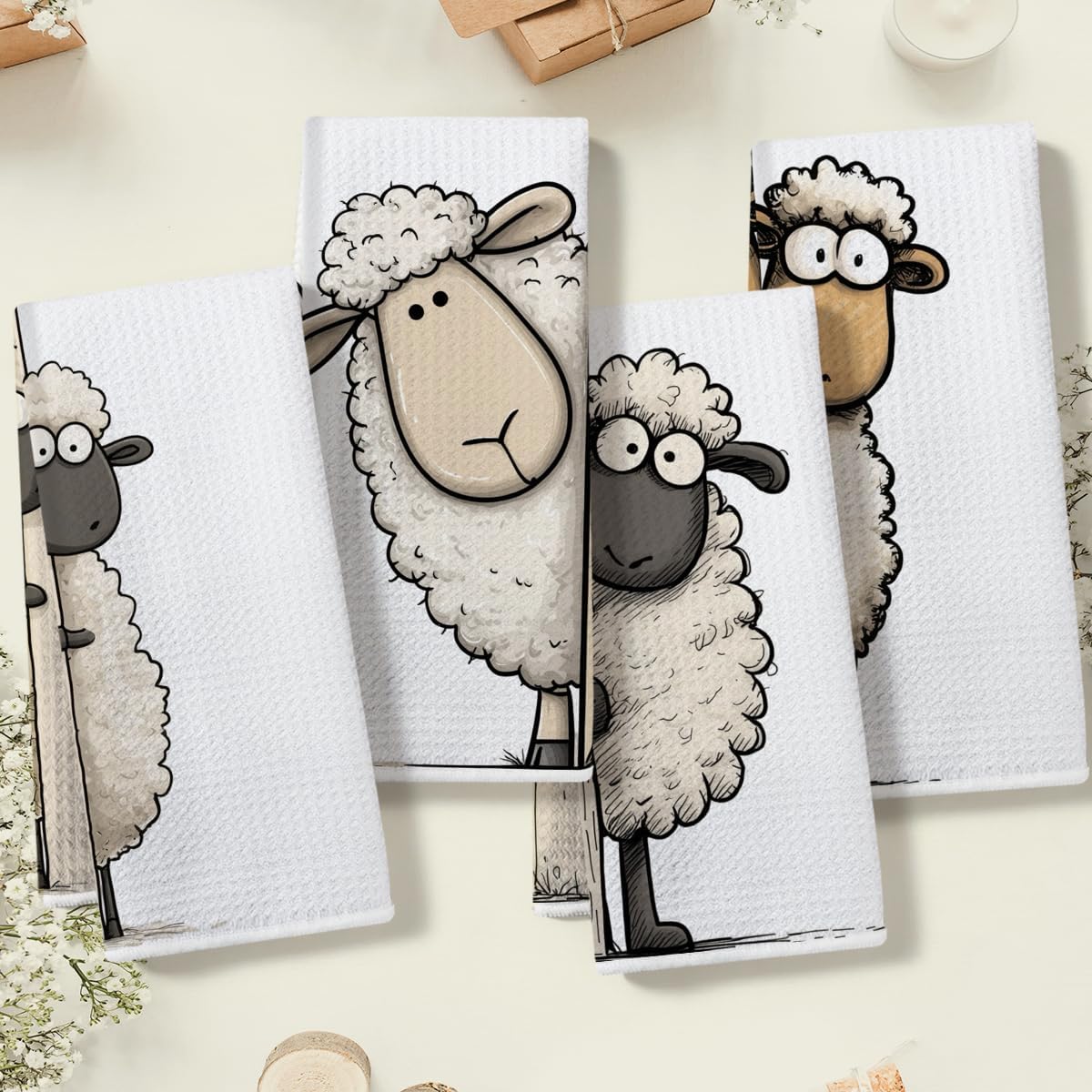 Ashenby 4 Pcs Funny Sheep Kitchen Towels, Cute Sheep Lover Gifts 14 x 24 Inches, 3.2 ounces
