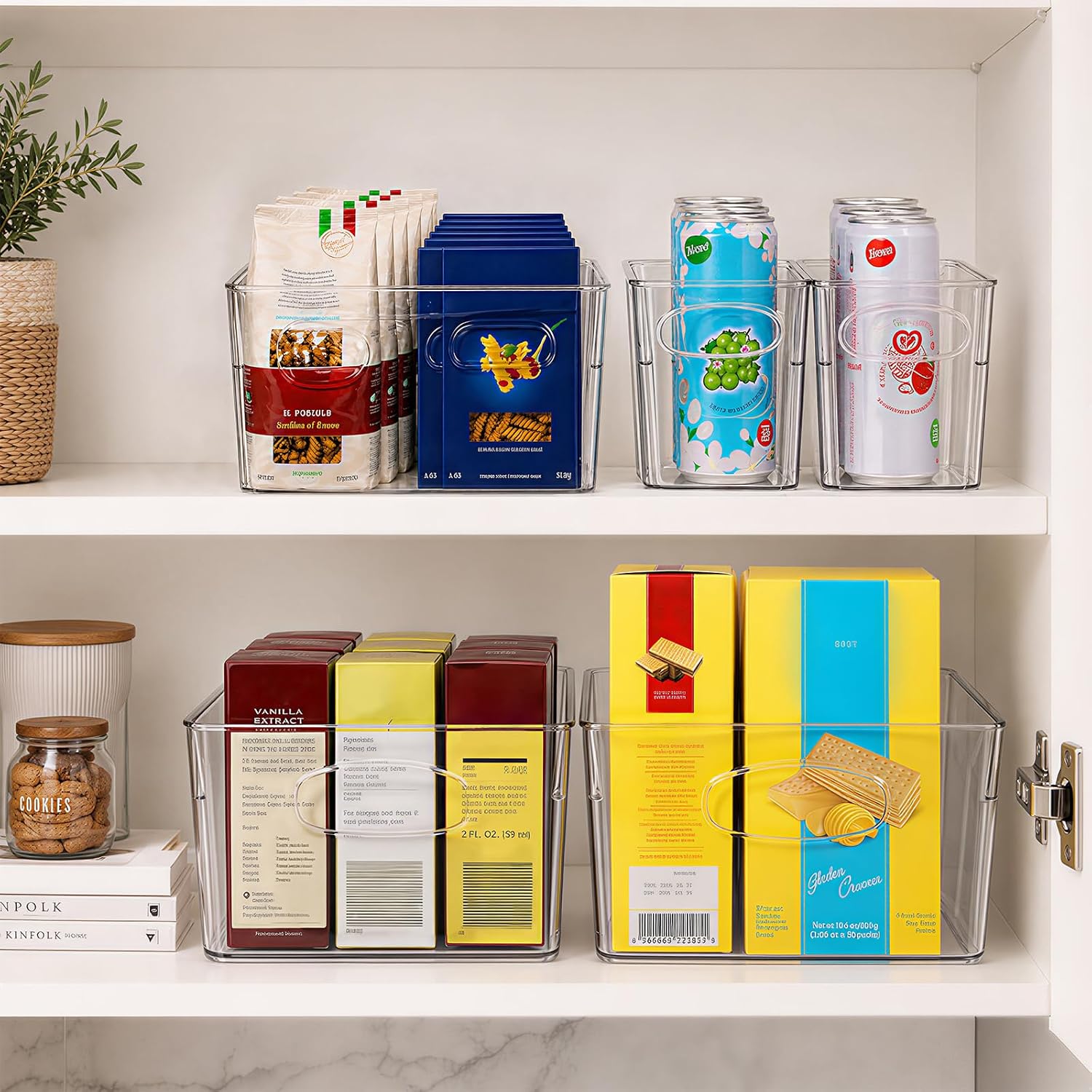 Aldernest 5 Pack Clear Plastic Pantry Organizers and Storage with Handles