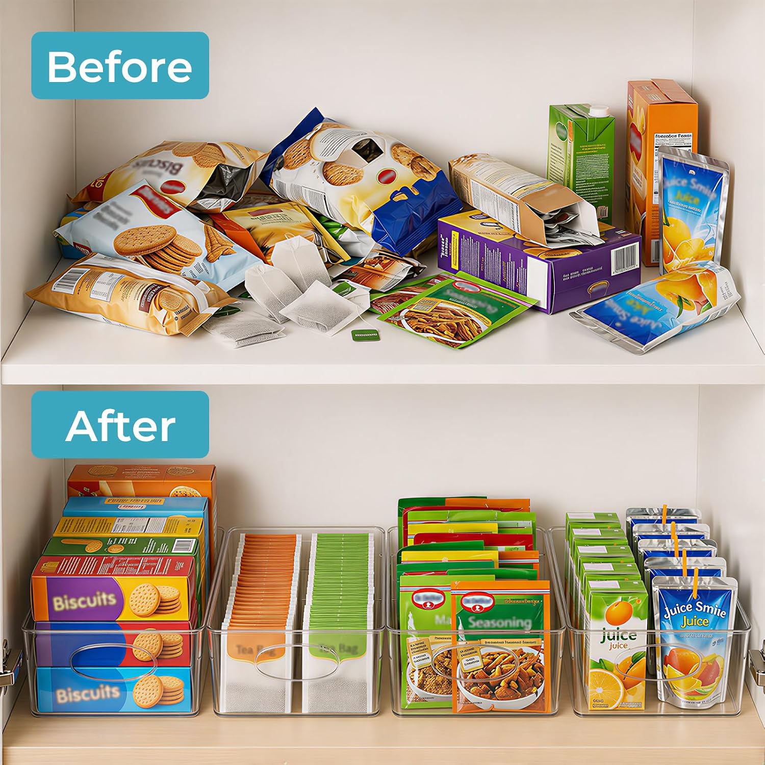Aldernest 5 Pack Clear Plastic Pantry Organizers and Storage with Handles