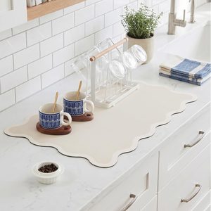 Barleyfield Scalloped Dish Drying Mat for Kitchen Counter, 8 ounces, 24" x 15", Beige