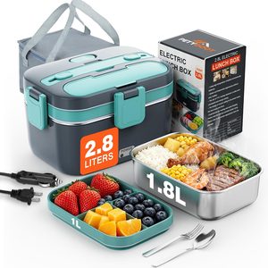Aldernest 2.8L Electric Heated Lunch Box for Adult 100W Portable Food Warmer, Gray+Green