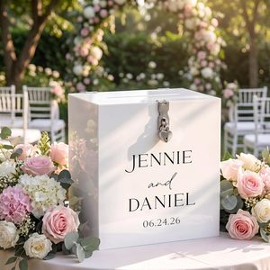 Aldernest 10" Wedding Acrylic Card Box, White, Elegant Style