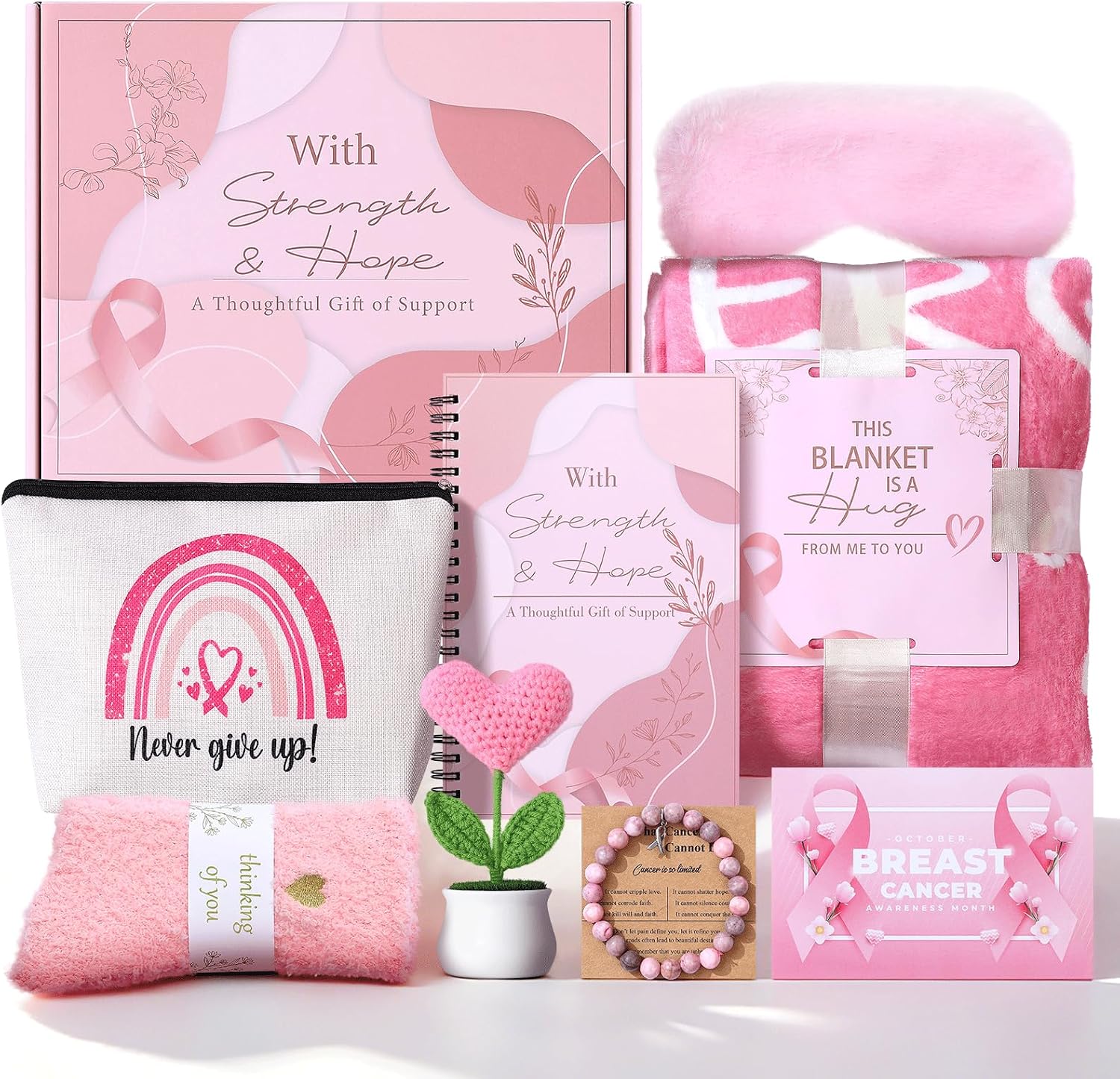 Barleyfield 9 Pcs Breast Cancer Survivor Gifts for Women, 16 ounces, 50" x 60", Pink, 8