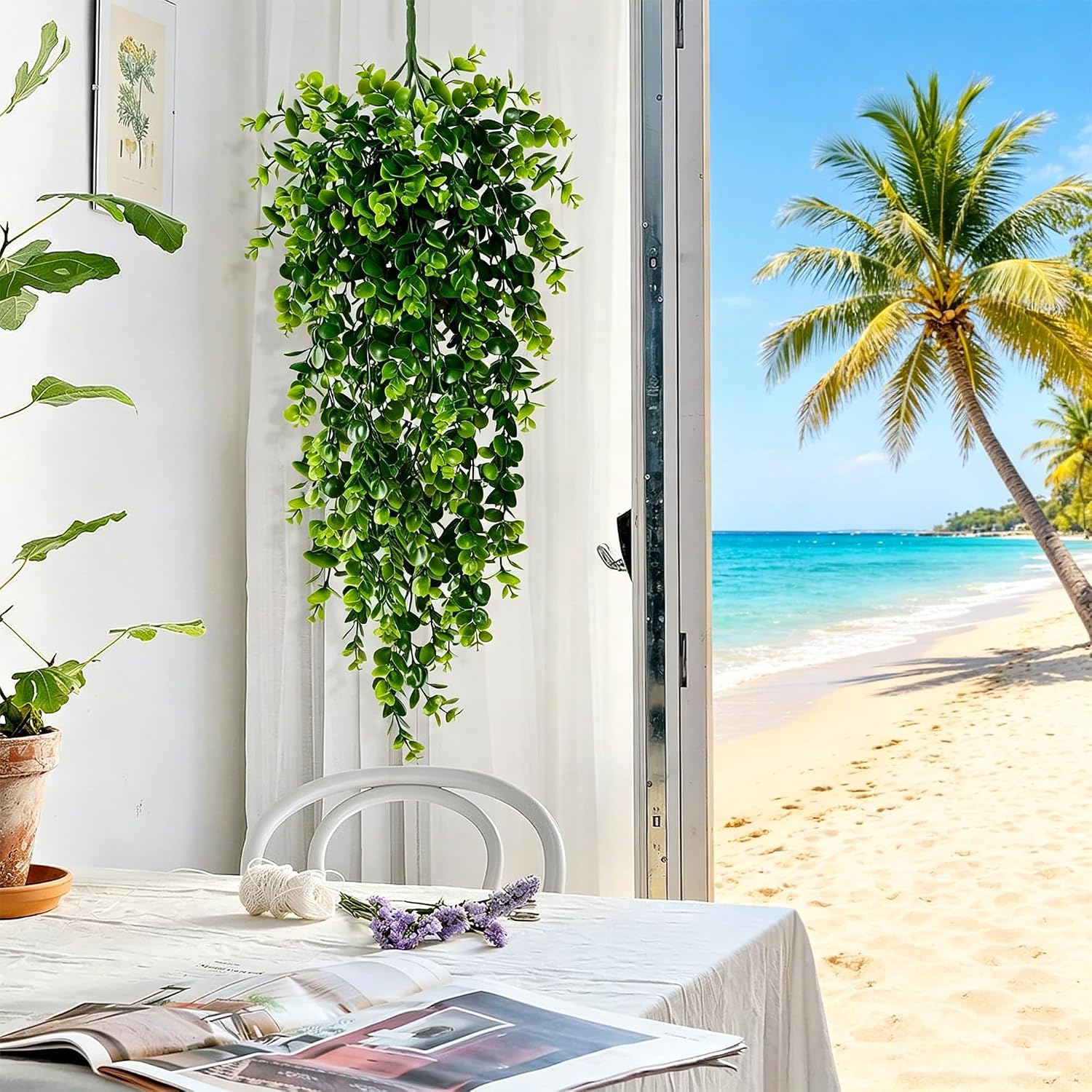 Aldernest 4Pcs Fake Hanging Plants 30 Inch Artificial Plants Fake Vines Greenery