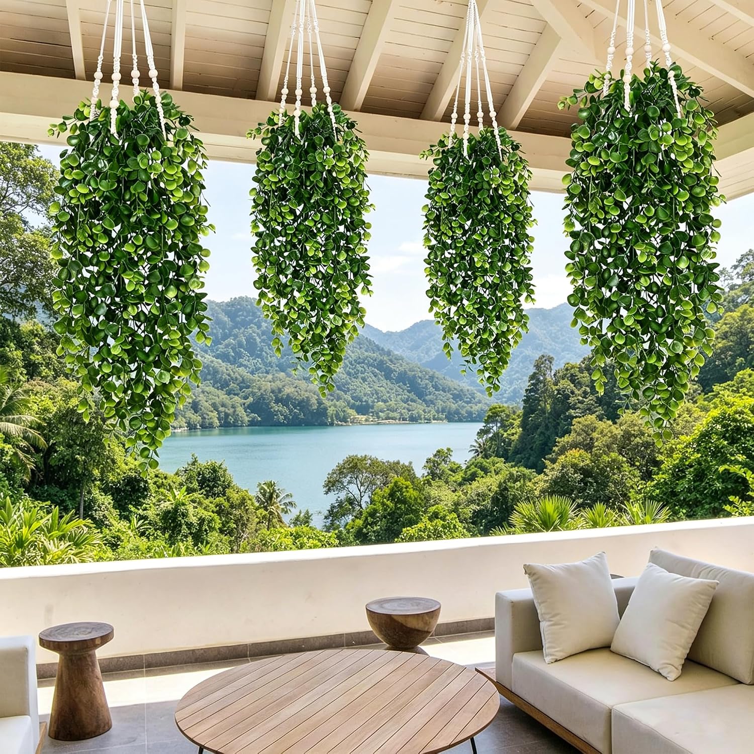 Aldernest 4Pcs Fake Hanging Plants 30 Inch Artificial Plants Fake Vines Greenery