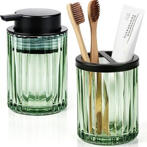 Aldernest 2 Pcs Soap Dispenser and Toothbrush Holder Set, Green, 16 ounces
