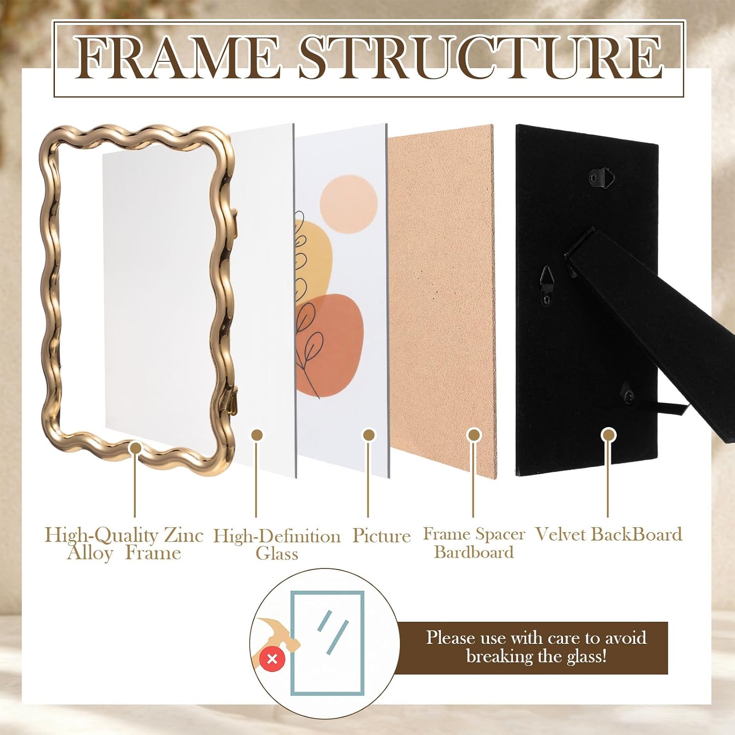 Aldernest 2 Pack Gold Photo Frame 4 x 6 Inch, Gold Wave Edge with Glass